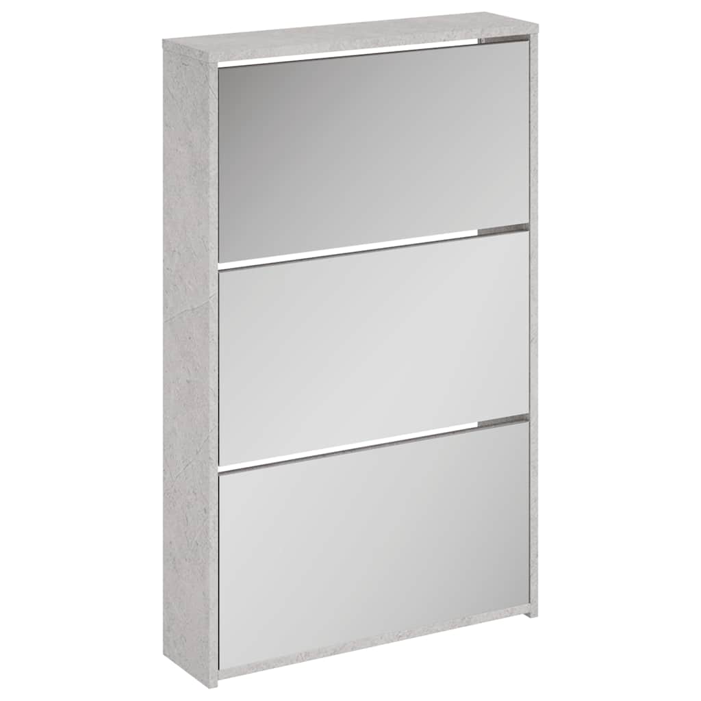vidaXL Schuhschrank mit Spiegel 3 Fächer Betongrau 63x17x102,5 cm