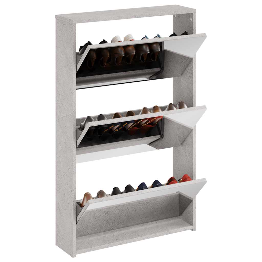 vidaXL Schuhschrank mit Spiegel 3 Fächer Betongrau 63x17x102,5 cm