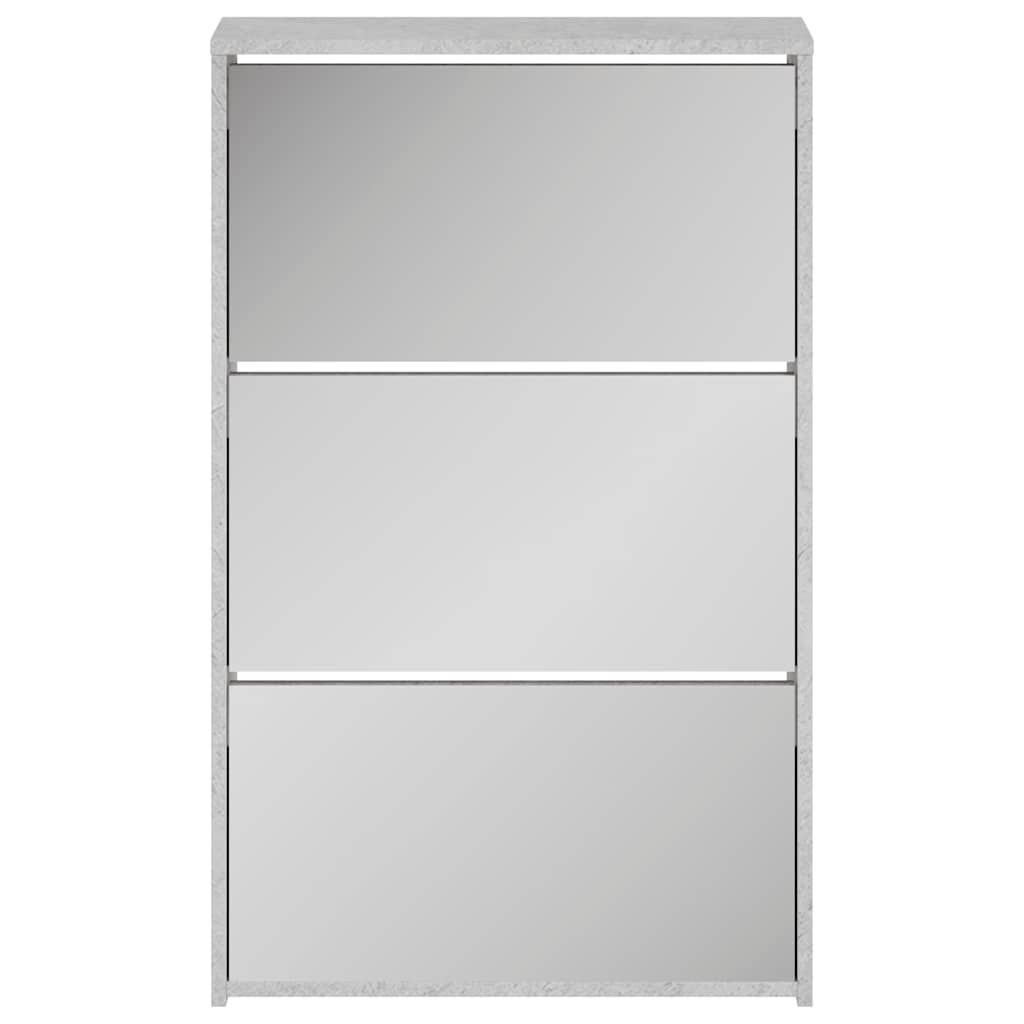 vidaXL Schuhschrank mit Spiegel 3 Fächer Betongrau 63x17x102,5 cm
