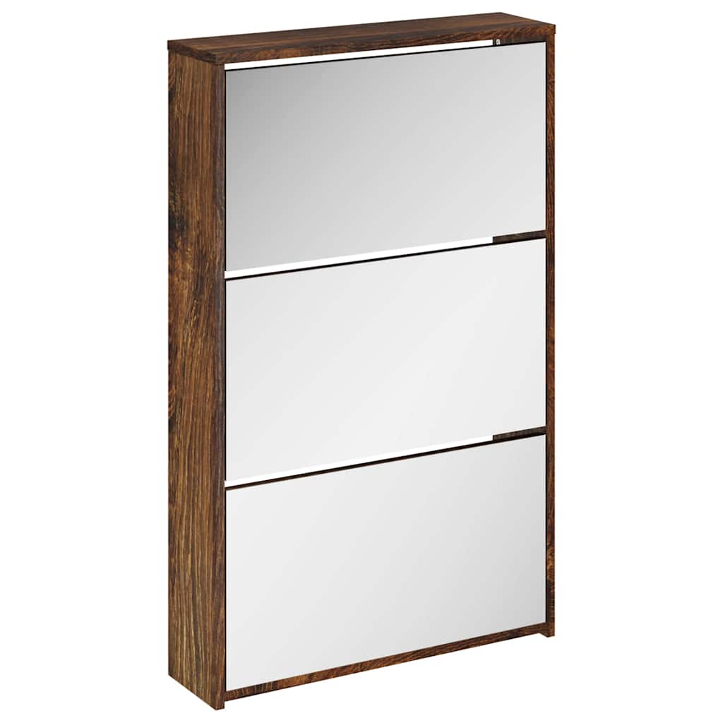 vidaXL Schuhschrank mit Spiegel 3 Fächer Räuchereiche 63x17x102,5 cm