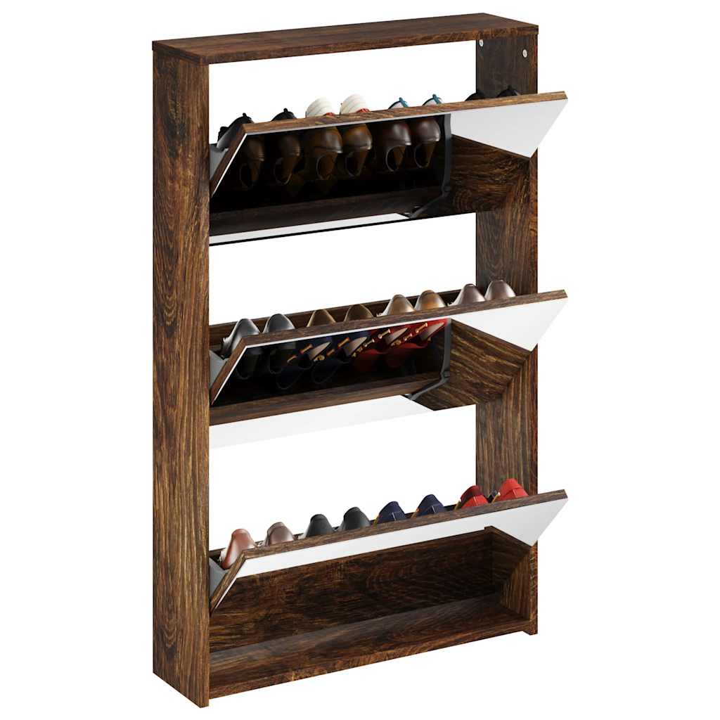 vidaXL Schuhschrank mit Spiegel 3 Fächer Räuchereiche 63x17x102,5 cm