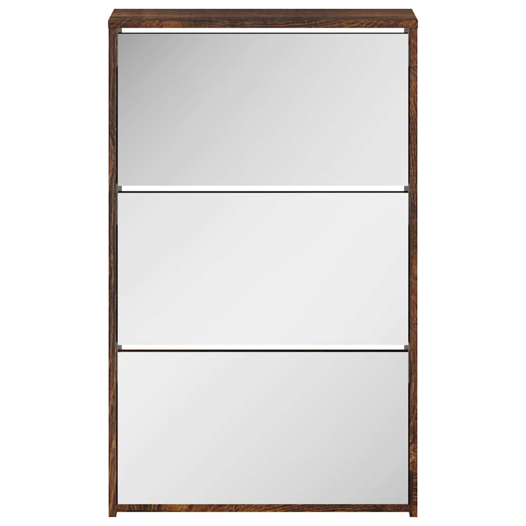 vidaXL Schuhschrank mit Spiegel 3 Fächer Räuchereiche 63x17x102,5 cm