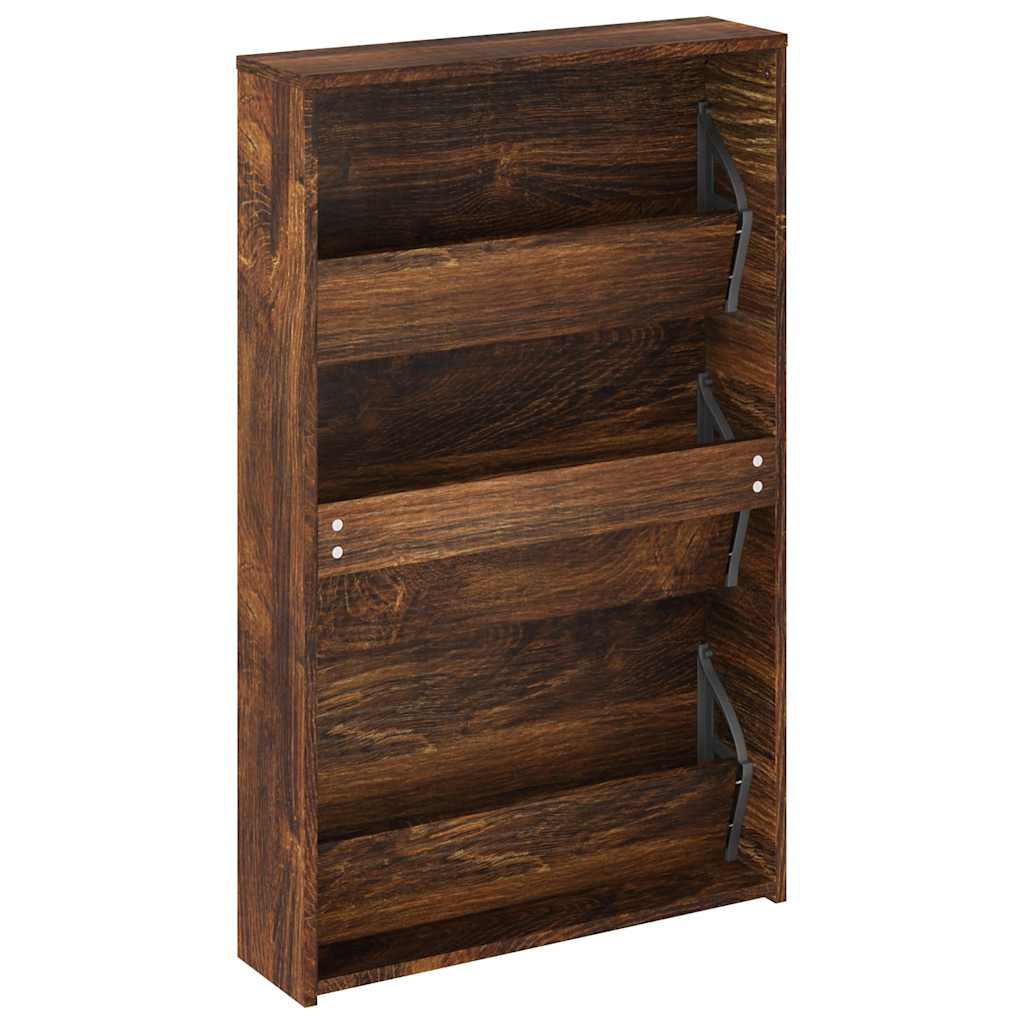 vidaXL Schuhschrank mit Spiegel 3 Fächer Räuchereiche 63x17x102,5 cm