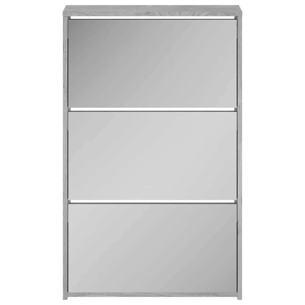vidaXL Schuhschrank mit Spiegel 3 Fächer Grau Sonoma 63x17x102,5 cm