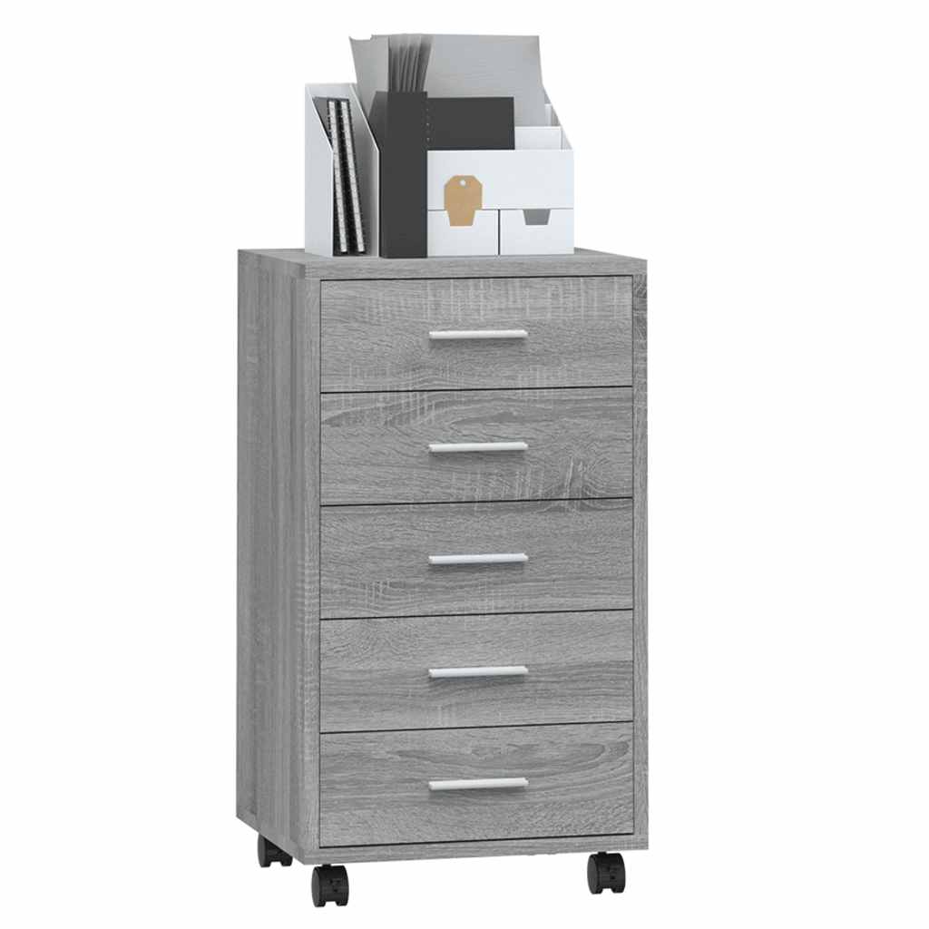 vidaXL Schubladenschrank mit Rollen Grau Sonoma Holzwerkstoff