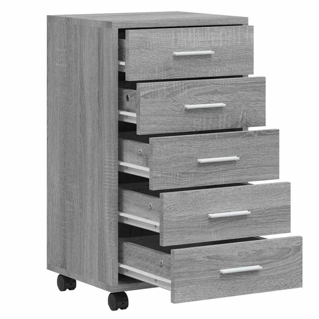 vidaXL Schubladenschrank mit Rollen Grau Sonoma Holzwerkstoff