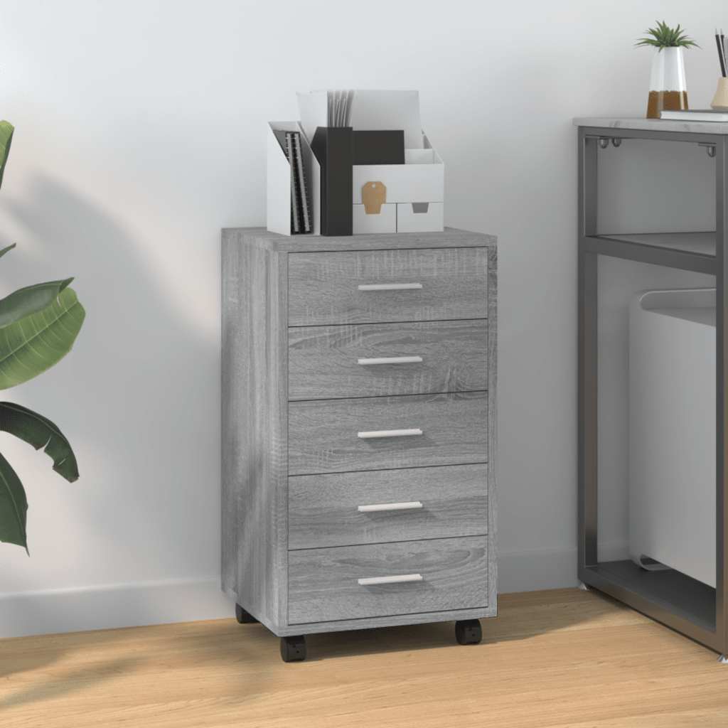 vidaXL Schubladenschrank mit Rollen Grau Sonoma Holzwerkstoff