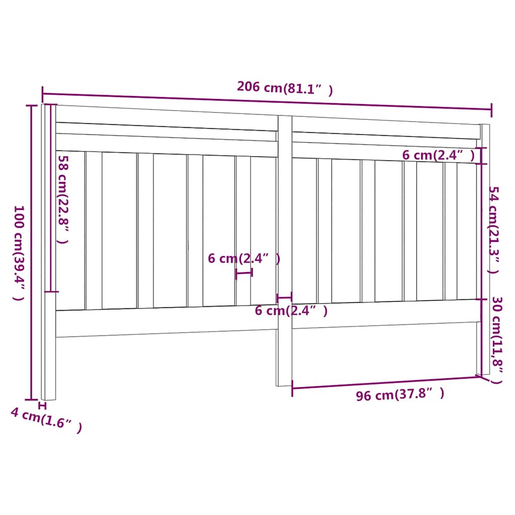 vidaXL Bett-Kopfteil Grau 206x4x100 cm Massivholz Kiefer
