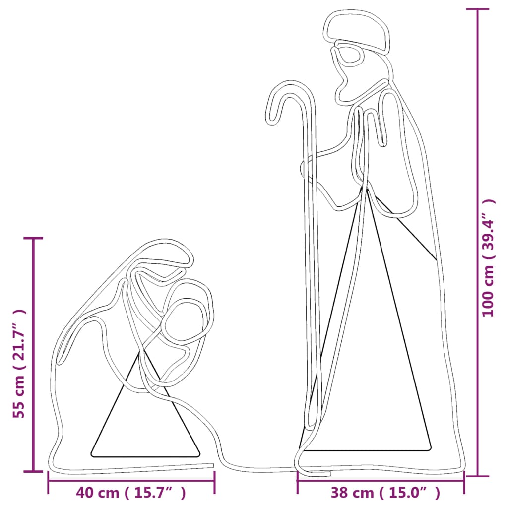 vidaXL LED-Silhouette Maria und Josef 264 LEDs 40x55&38x100 cm