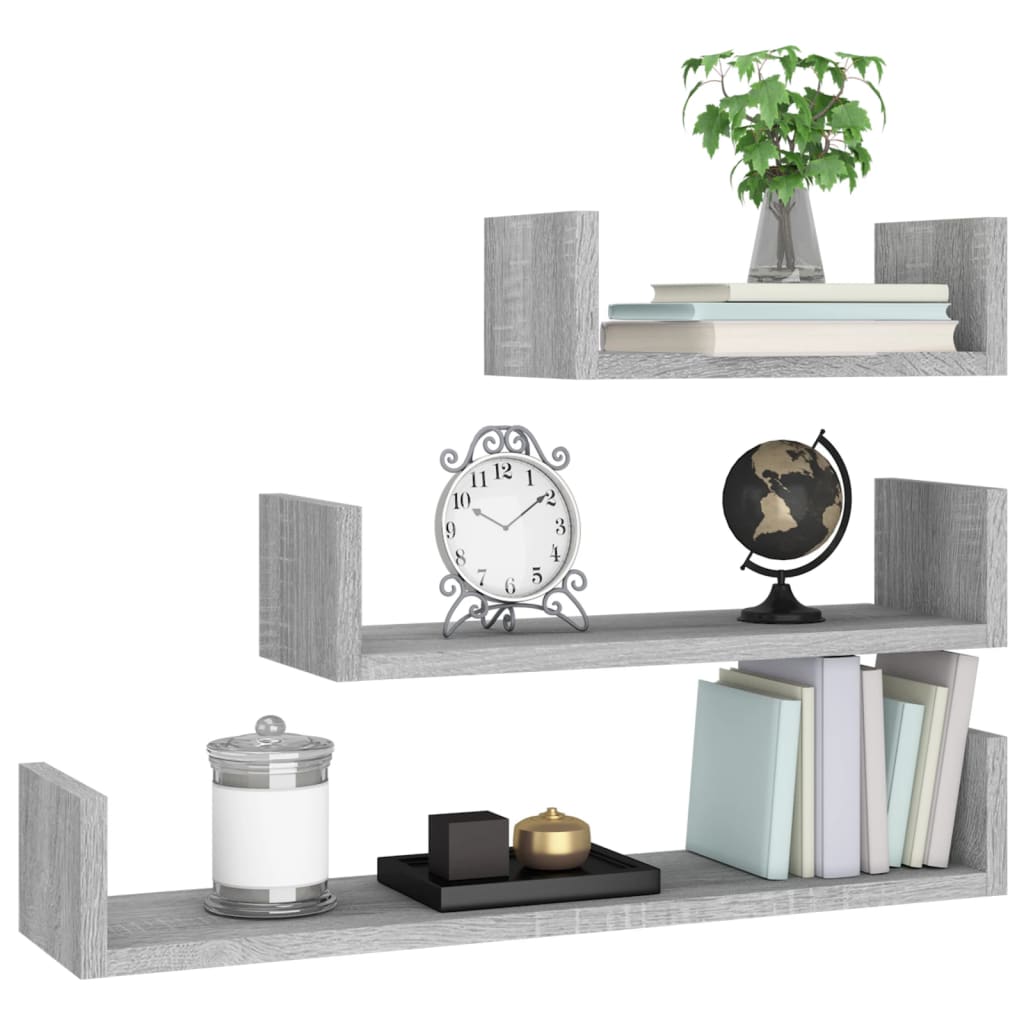 vidaXL Wandregale 3 Stk. Grau Sonoma Holzwerkstoff