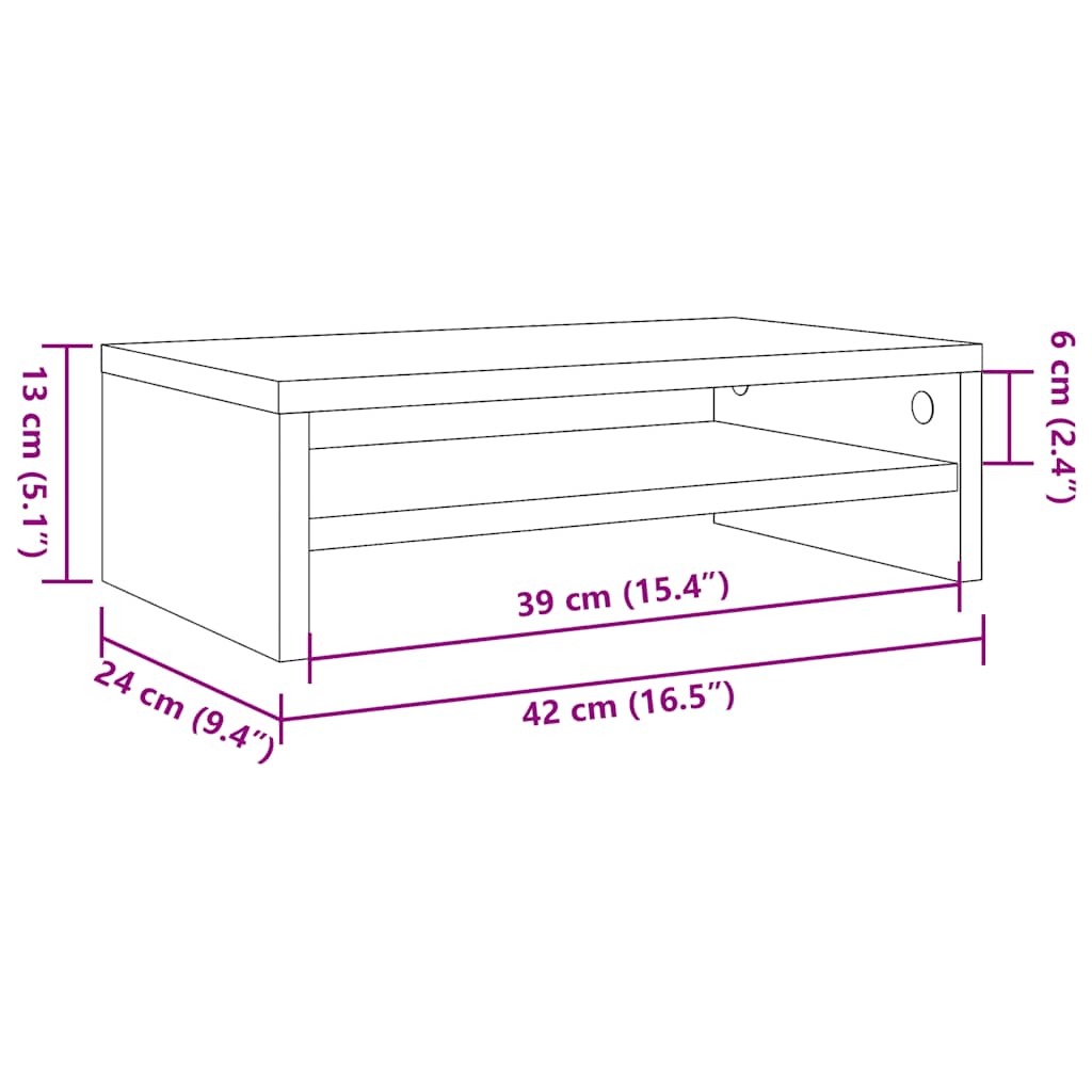 vidaXL Monitorständer Räuchereiche 42x24x13 cm Holzwerkstoff