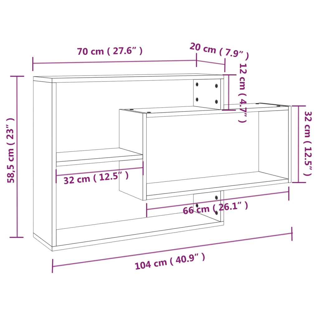vidaXL Wandregal Grau Sonoma 104x20x58,5 cm Holzwerkstoff