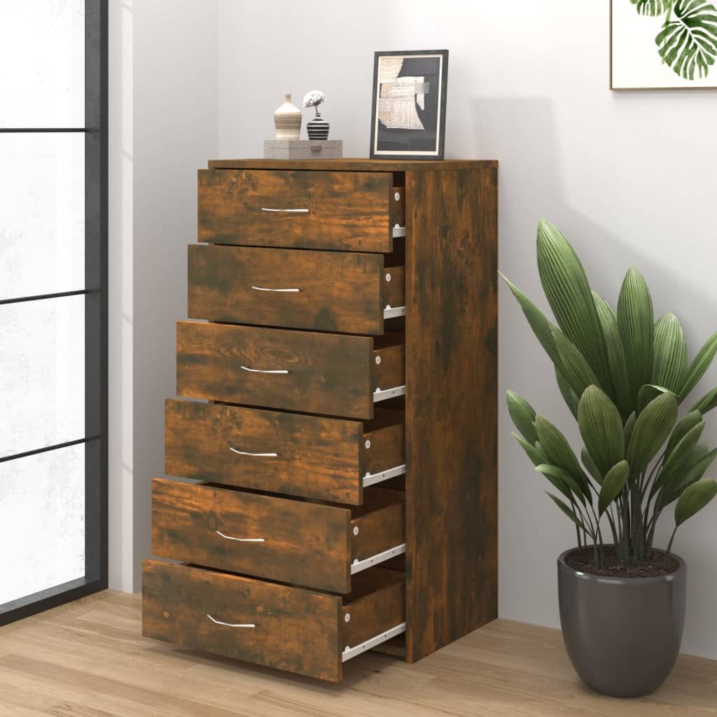 vidaXL Sideboard 6 Schubladen Räuchereiche 50x34x96 cm Holzwerkstoff