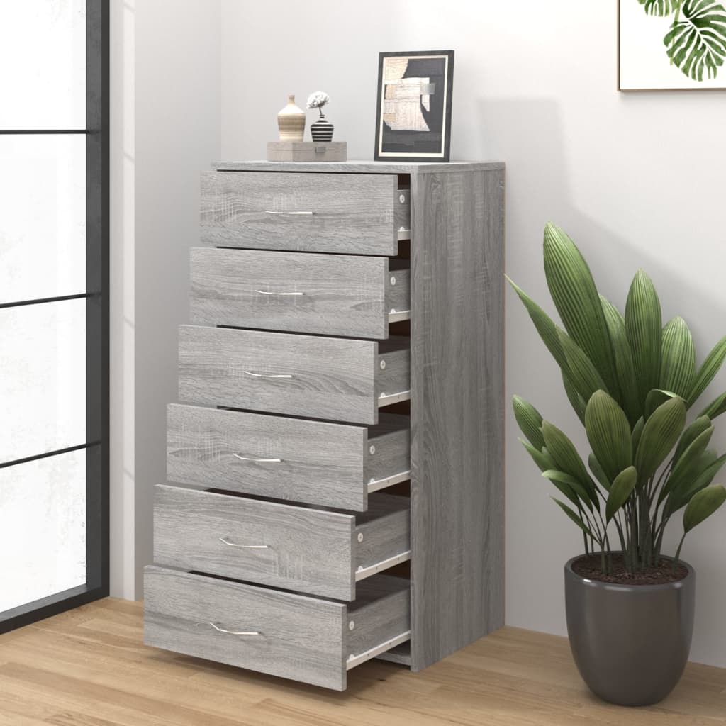 vidaXL Sideboard mit 6 Schubladen Grau Sonoma 50x34x96cm Holzwerkstoff