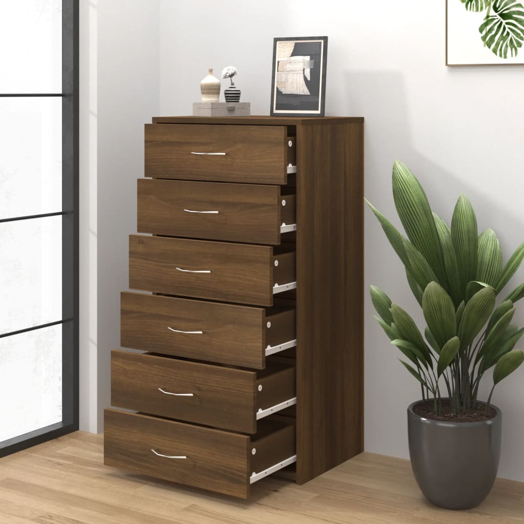 vidaXL Sideboard mit 6 Schubladen Braun Eichen-Optik 50x34x96 cm