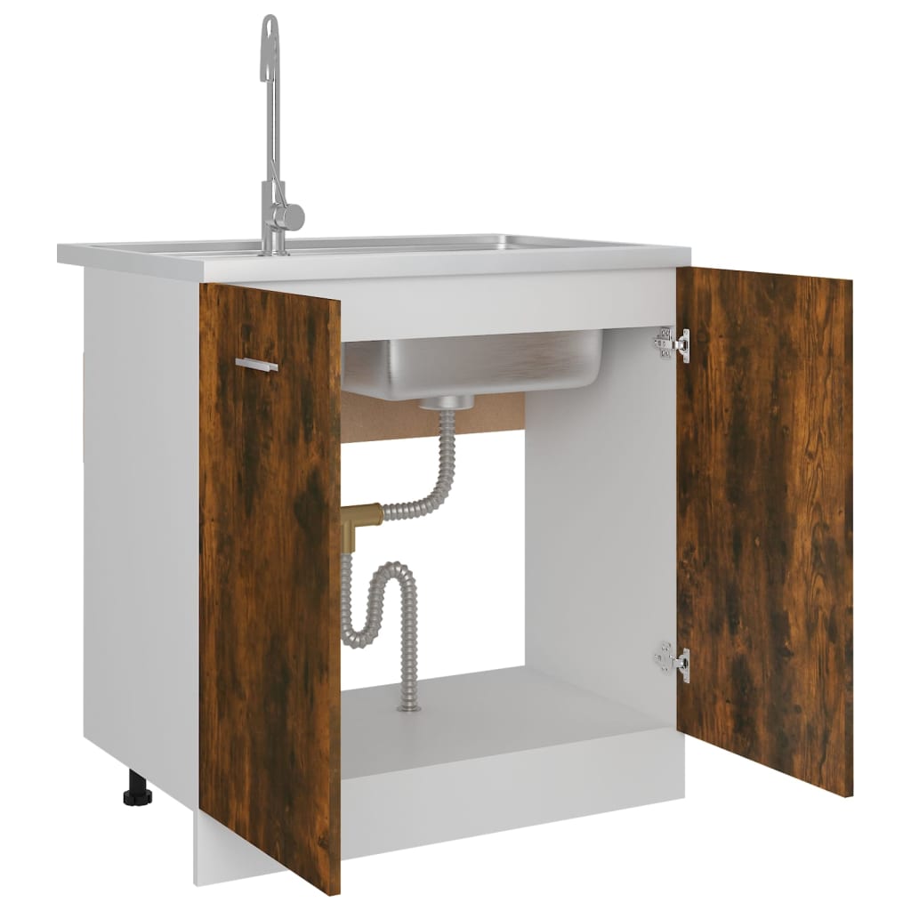 vidaXL Spülenunterschrank Lyon Räuchereiche 80x46x81,5 cm Holzwerkstoff