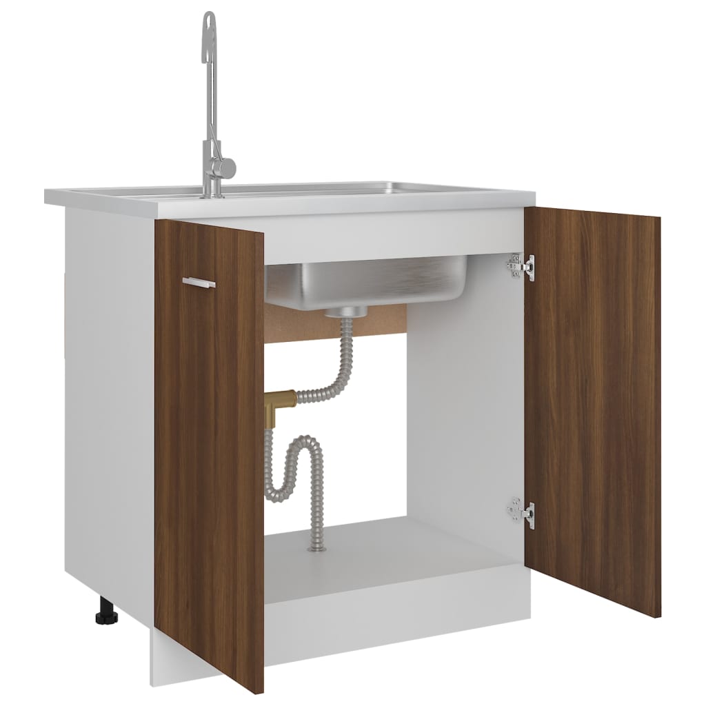 vidaXL Spülenunterschrank Lyon Braun Eiche-Optik 80x46x81,5cm Holzwerkstoff