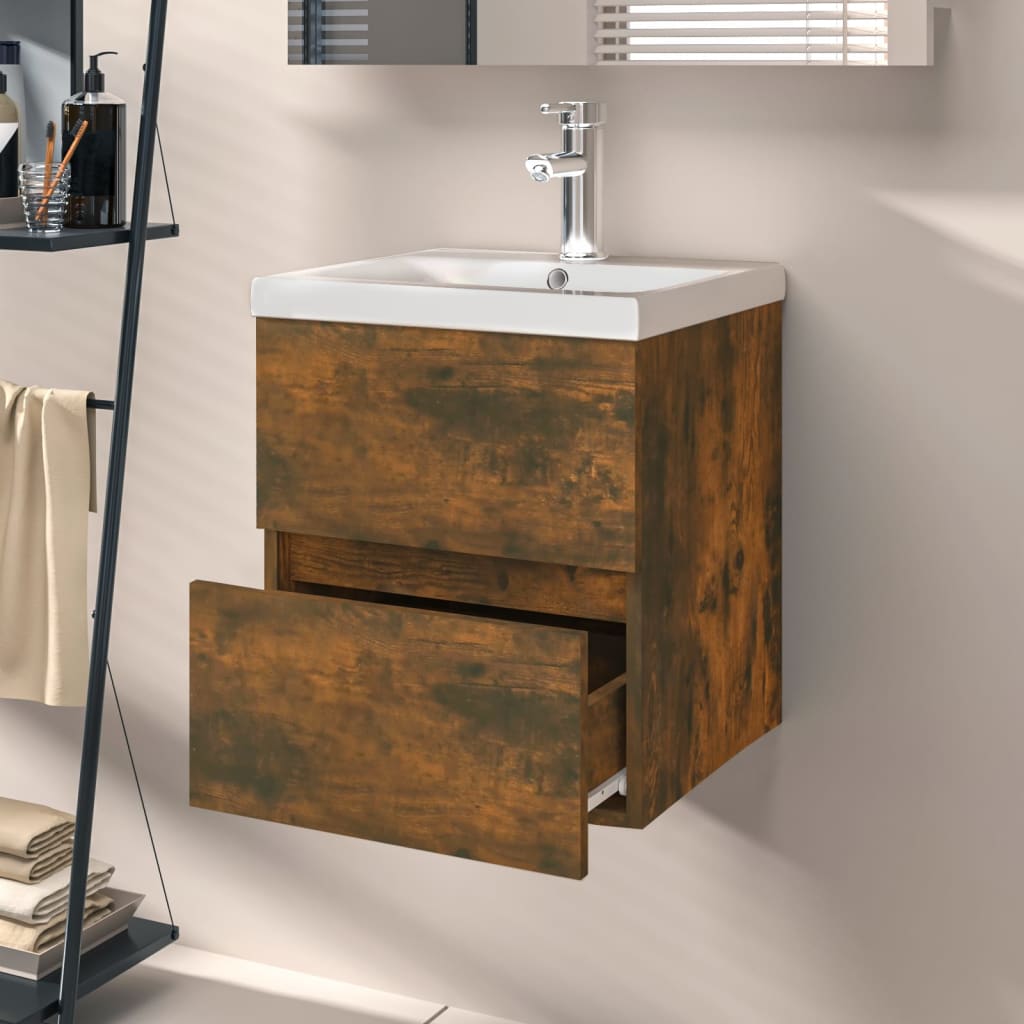 vidaXL Waschbeckenunterschrank Räuchereiche 41x38,5x45cm Holzwerkstoff
