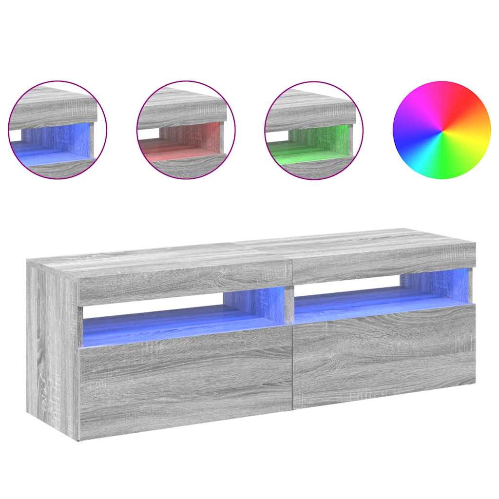 vidaXL TV-Schränke 2 Stk. mit LED-Leuchten Grau Sonoma 60x35x40 cm