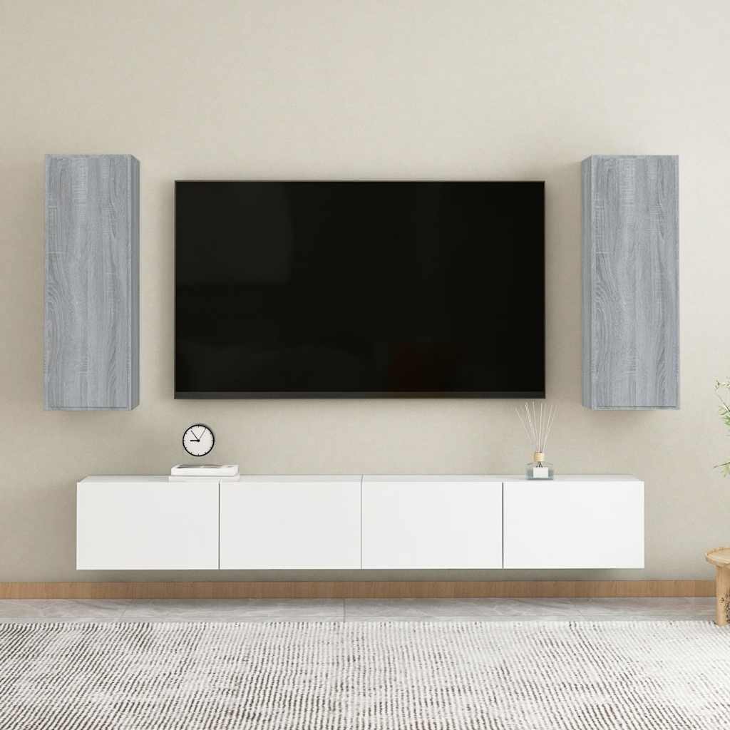 vidaXL TV-Schränke 2 Stk. Grau Sonoma 30,5x30x90 cm Holzwerkstoff