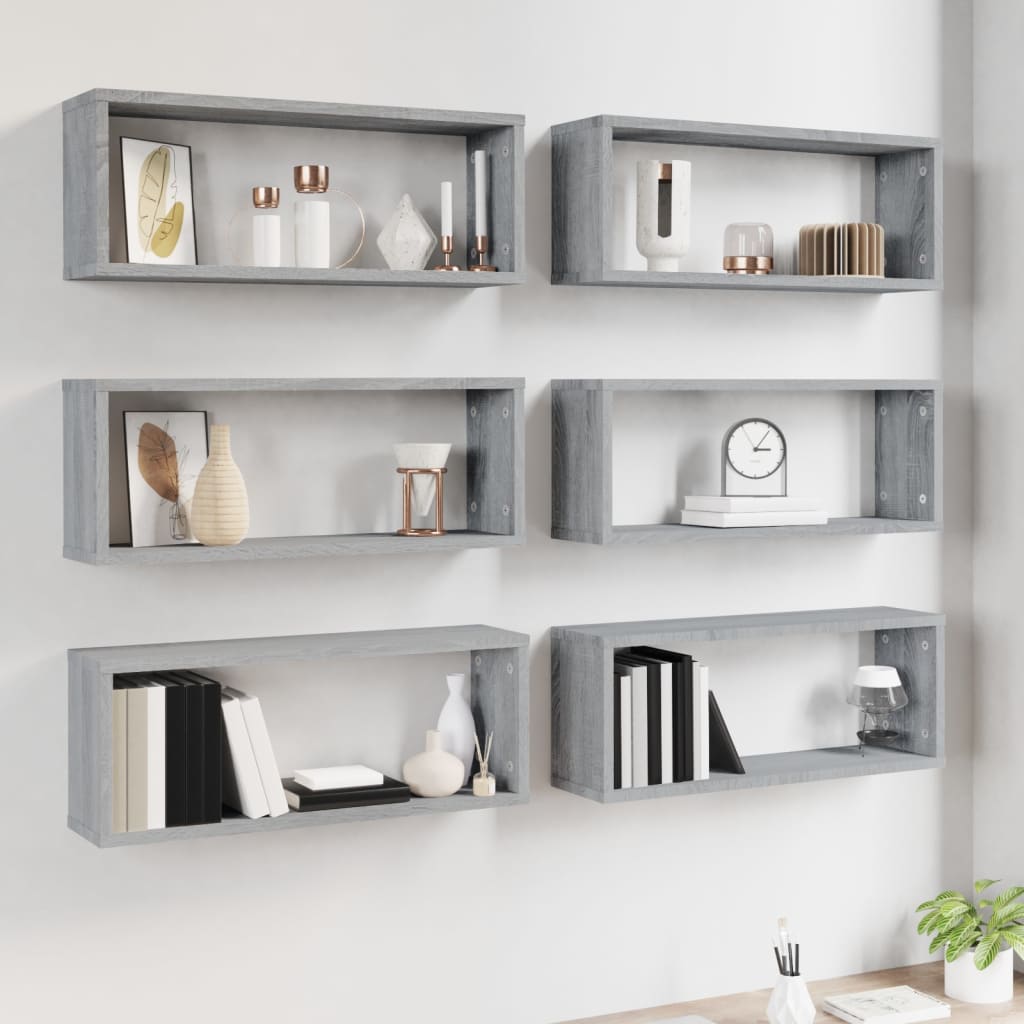 vidaXL Würfelregale 6 Stk. Grau Sonoma 60x15x23 cm Holzwerkstoff