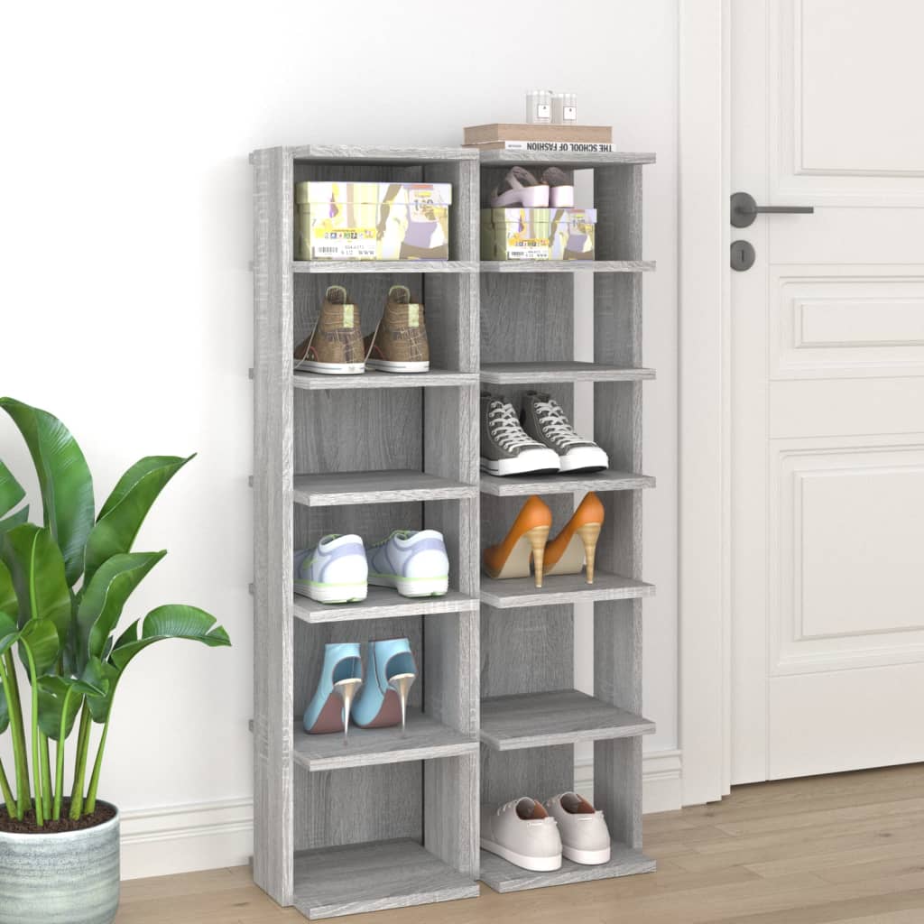 vidaXL Schuhregale 2 Stk. Grau Sonoma 27,5x27x102 cm Holzwerkstoff