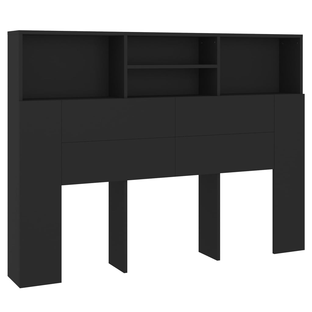 vidaXL Kopfteil mit Ablagen Schwarz 140x19x103,5 cm