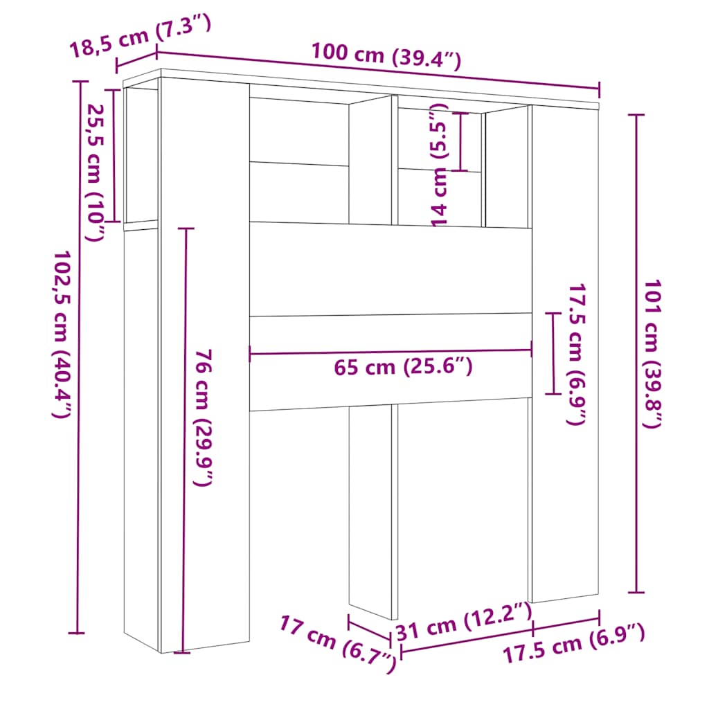 vidaXL Kopfteil mit Ablagen Hochglanz-Weiß 100x18,5x102,5 cm