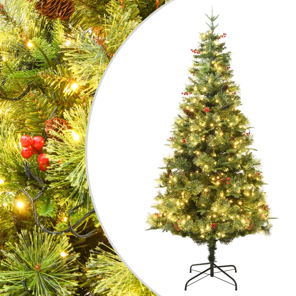 vidaXL Weihnachtsbaum mit Beleuchtung und Kiefernzapfen Grün 120 cm
