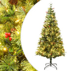 vidaXL Weihnachtsbaum mit Beleuchtung und Kiefernzapfen Grün 120 cm