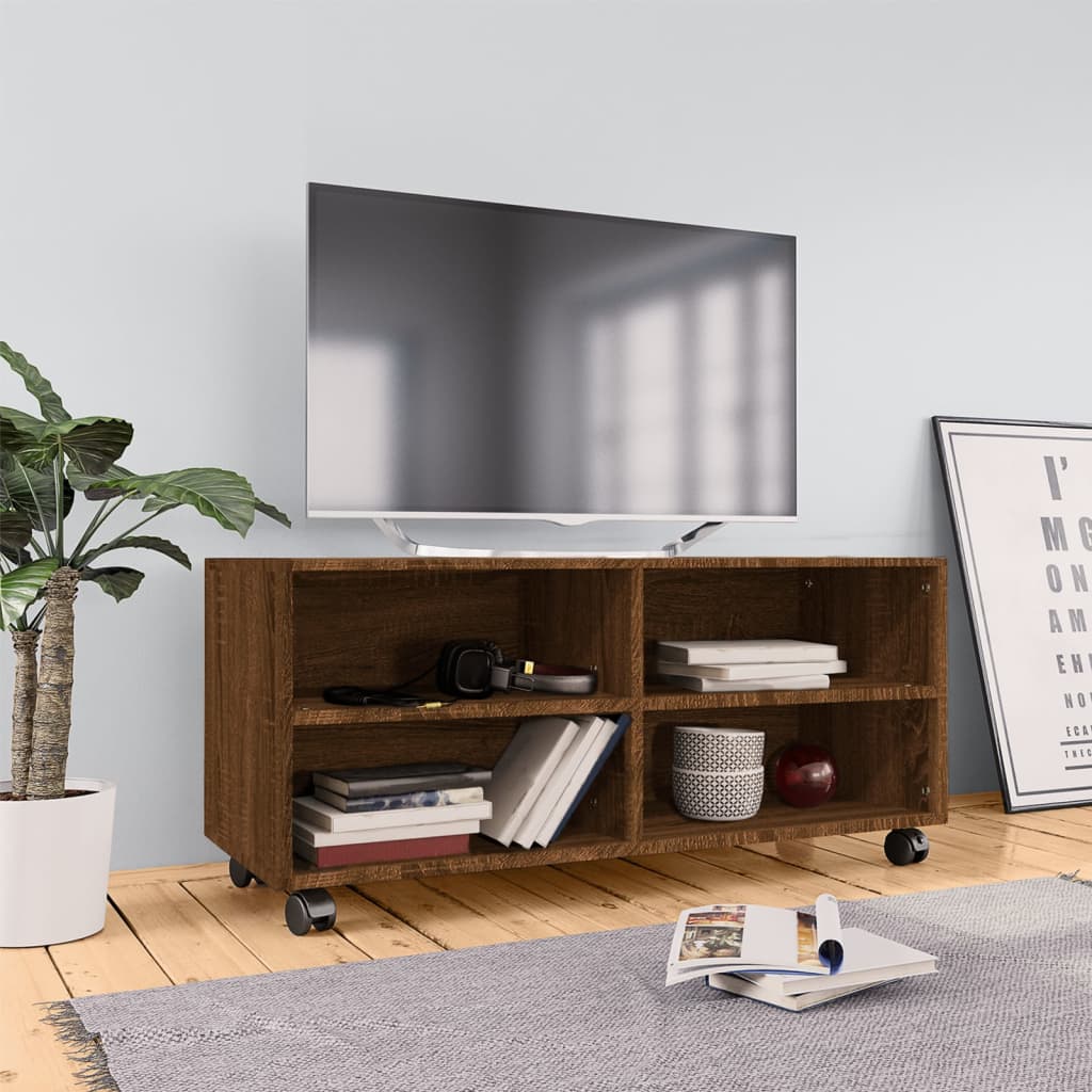 vidaXL TV-Schrank mit Rollen Braun Eiche 90x35x35 cm Holzwerkstoff