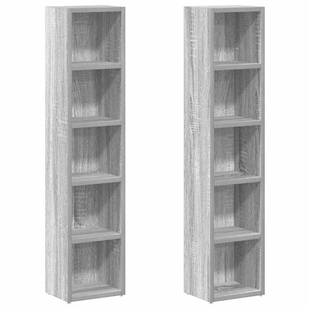 vidaXL CD-Regale 2 Stk. Grau Sonoma 21x16x93,5 cm Holzwerkstoff