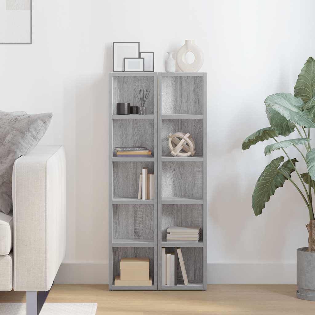 vidaXL CD-Regale 2 Stk. Grau Sonoma 21x16x93,5 cm Holzwerkstoff
