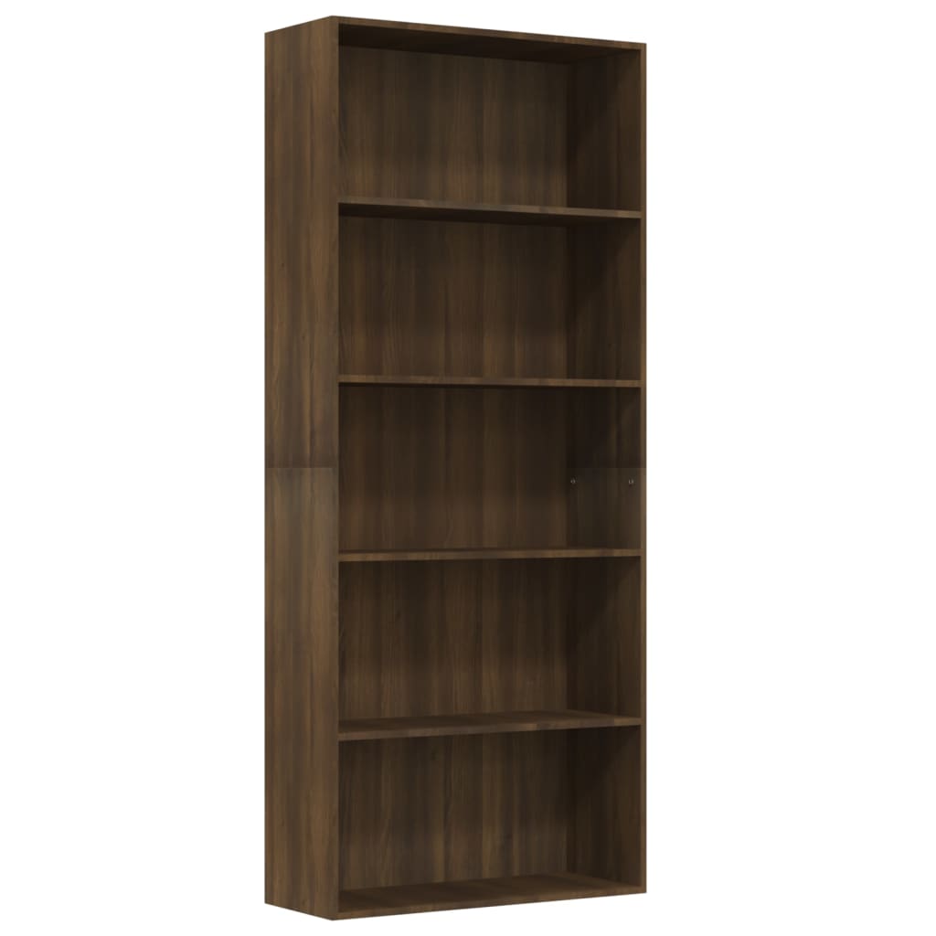 vidaXL Bücherregal 5 Fächer Braun Eichen-Optik 80x30x189 cm