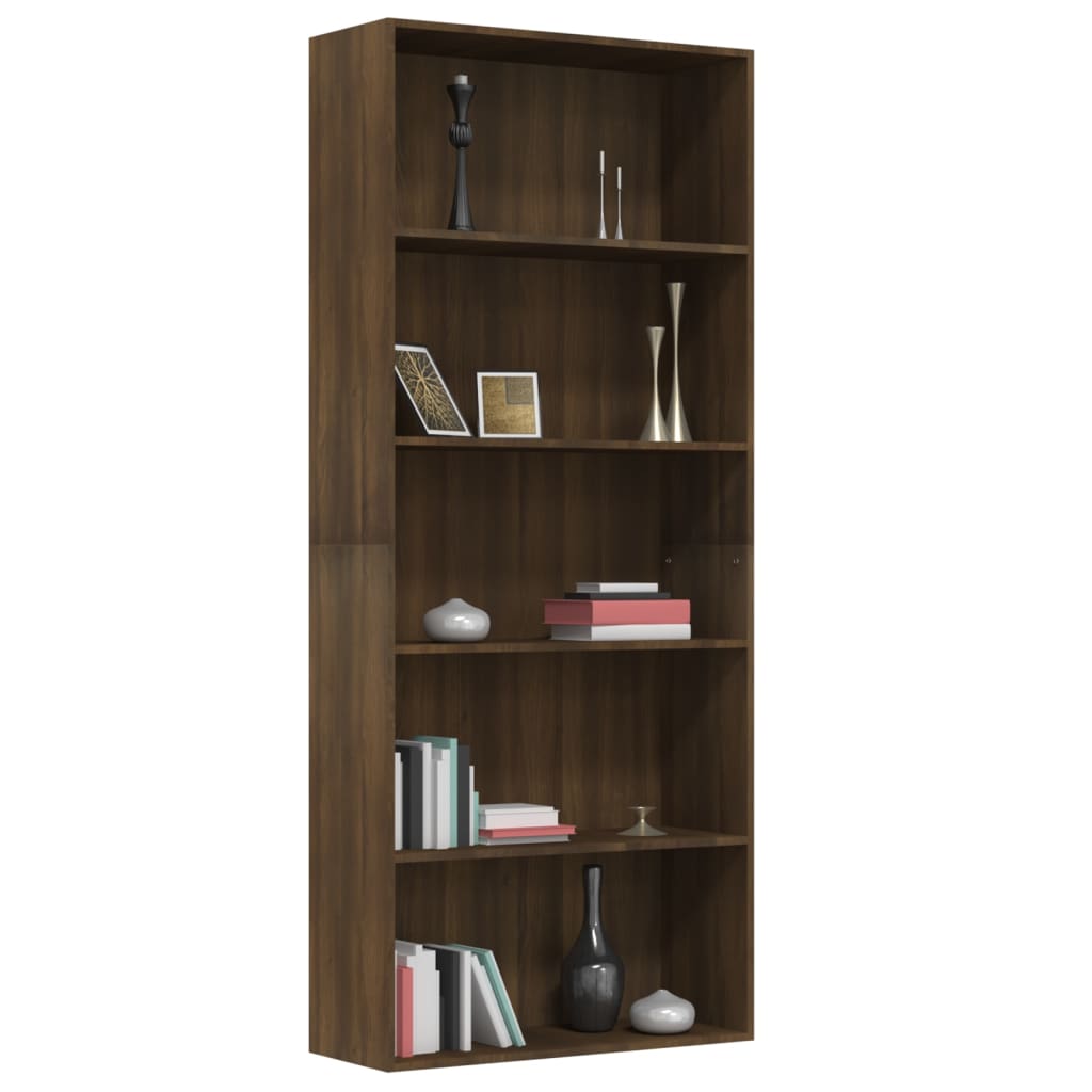 vidaXL Bücherregal 5 Fächer Braun Eichen-Optik 80x30x189 cm