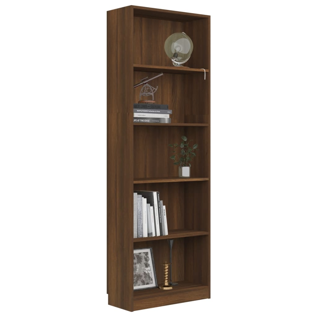 vidaXL Bücherregal 5 Fächer Braun Eichen-Optik 60x24x175 Holzwerkstoff