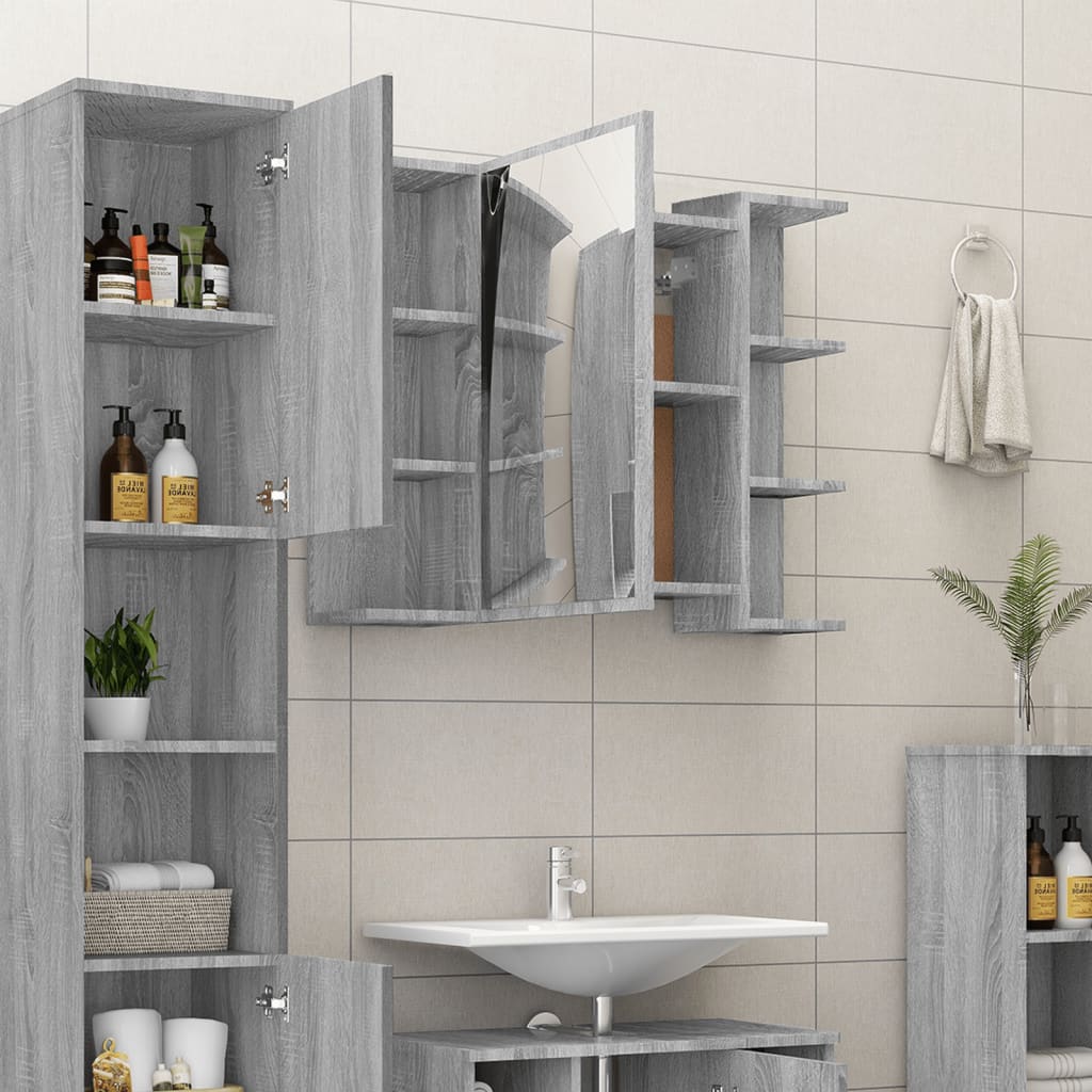 vidaXL Bad-Spiegelschrank Grau Sonoma 80x20,5x64 cm Holzwerkstoff