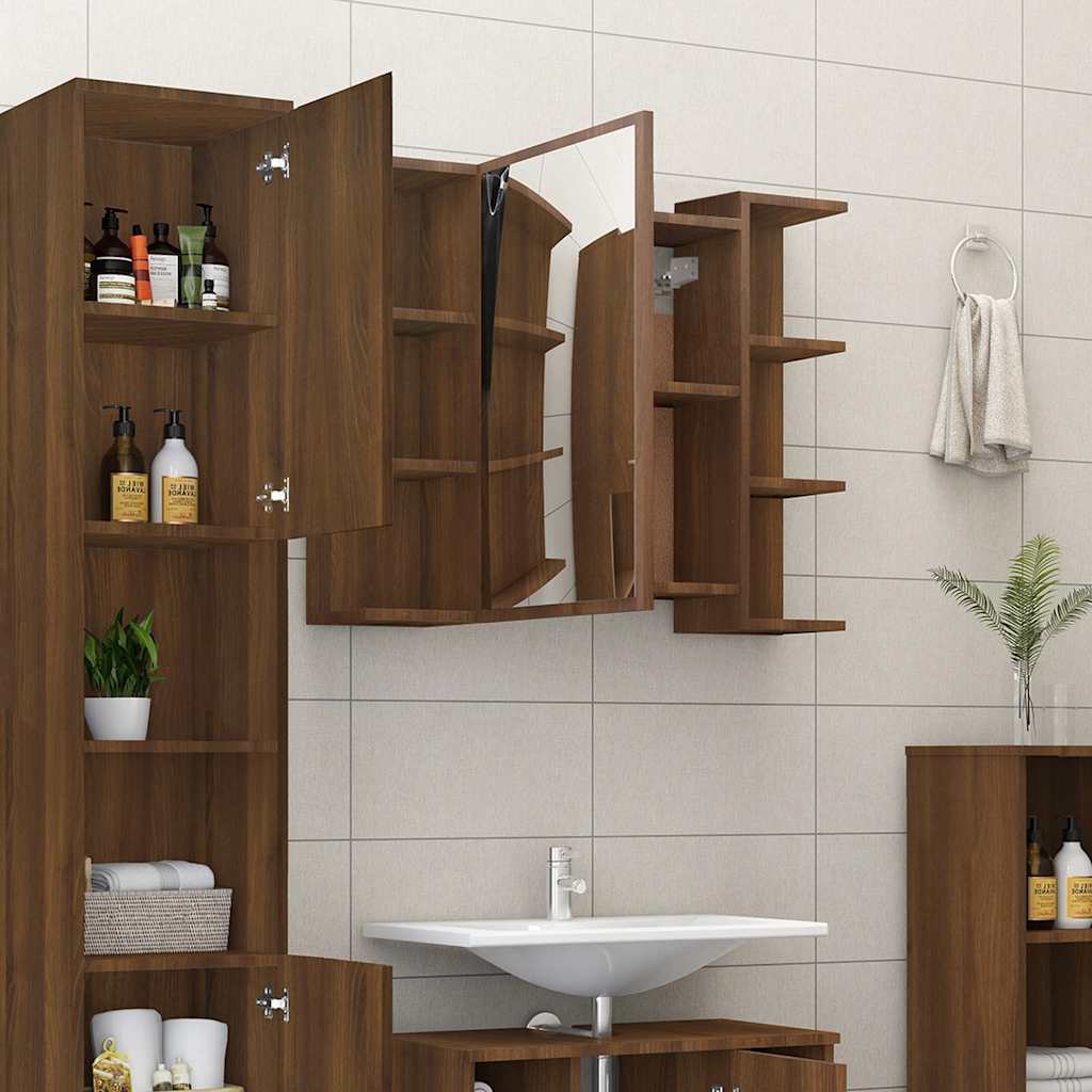 vidaXL Bad-Spiegelschrank Braun Eiche-Optik 80x20,5x64cm Holzwerkstoff
