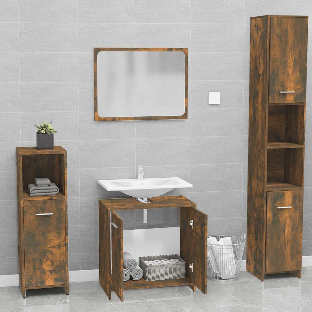 vidaXL Badmöbel-Set Räuchereiche Holzwerkstoff