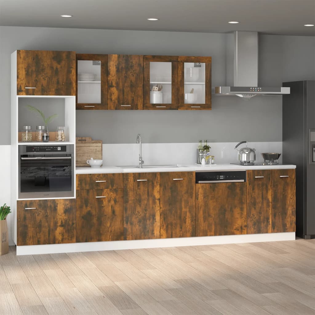 vidaXL Mikrowellenumbauschrank Lyon Räuchereiche 60x57x207 cm Holzwerkstoff