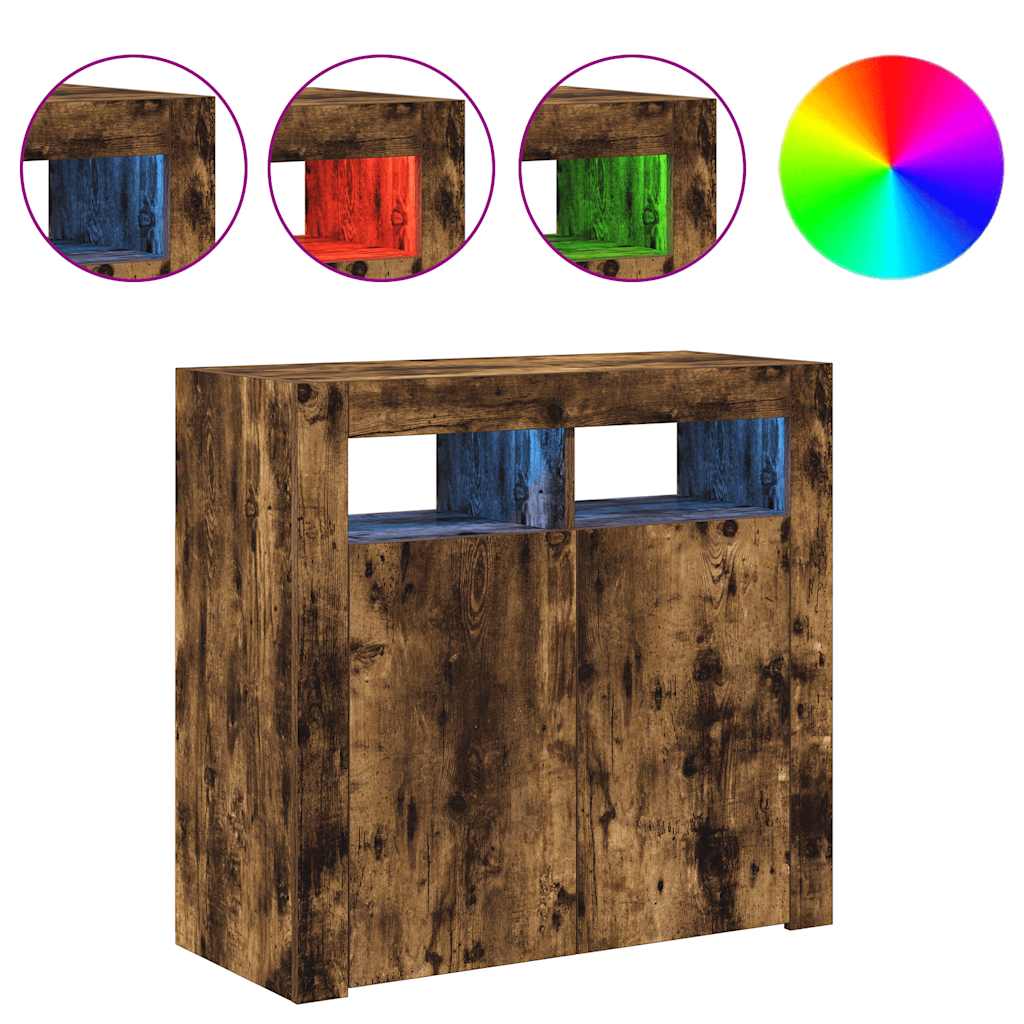 vidaXL Sideboard mit LED-Beleuchtung Räuchereiche 80x35x75 cm