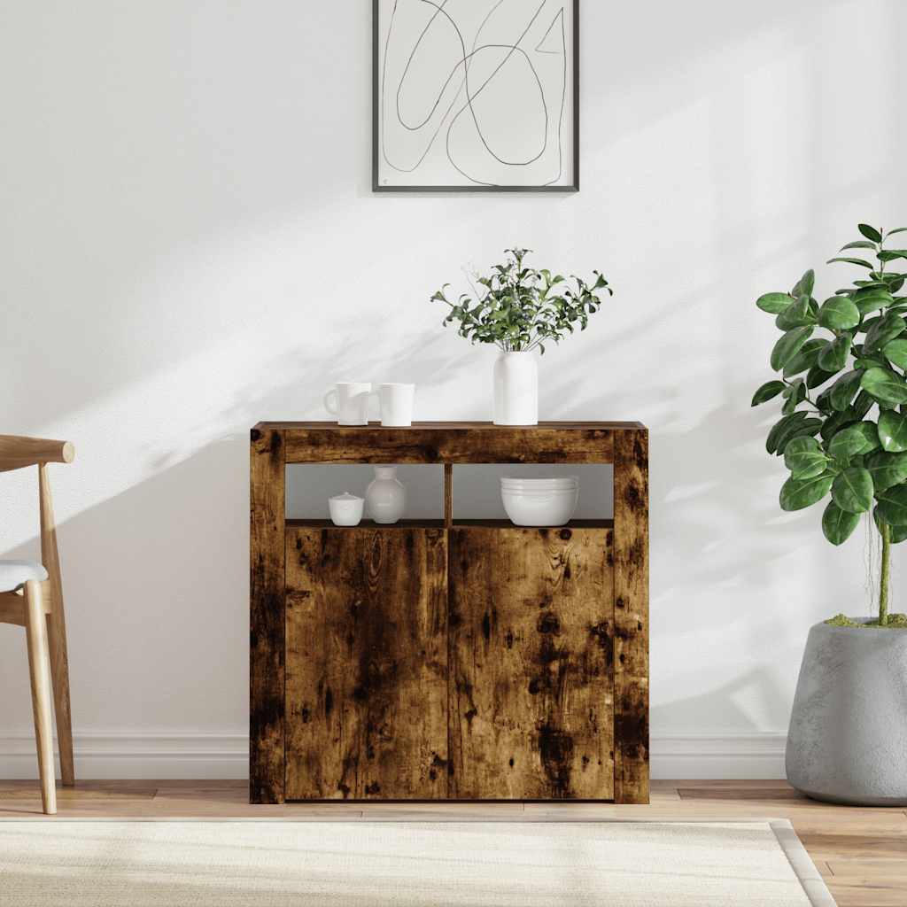 vidaXL Sideboard mit LED-Beleuchtung Räuchereiche 80x35x75 cm