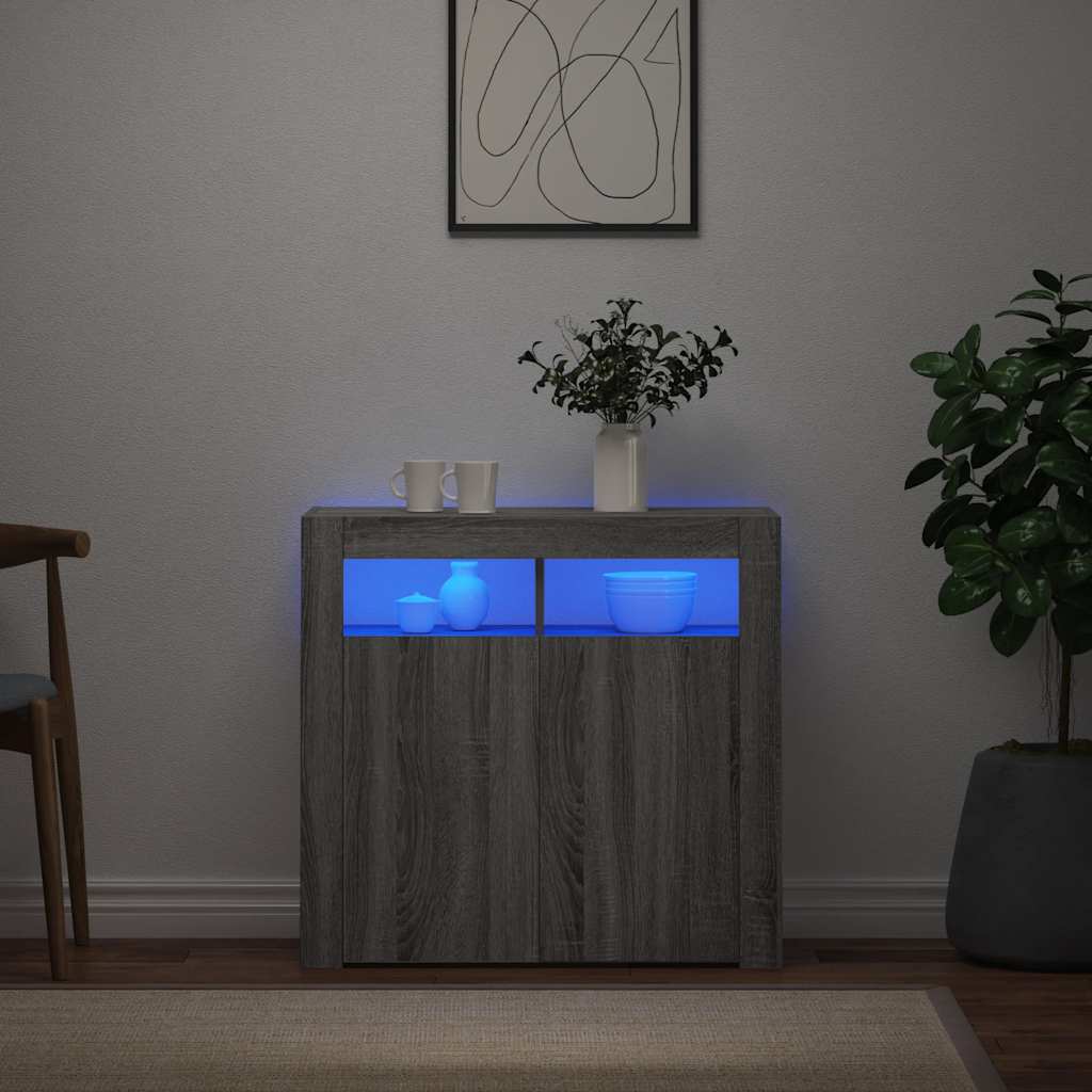 vidaXL Sideboard mit LED-Beleuchtung Grau Sonoma 80x35x75 cm