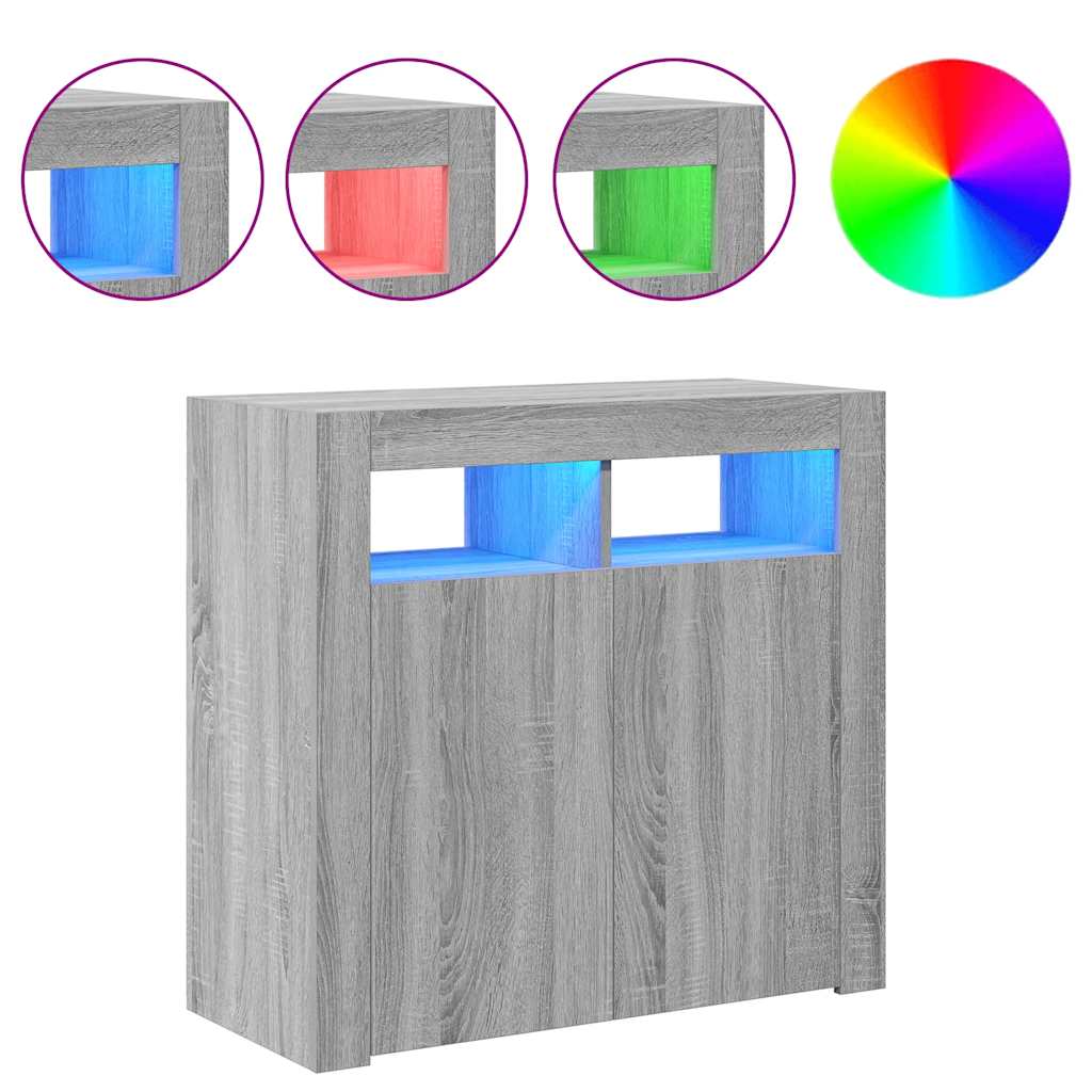 vidaXL Sideboard mit LED-Beleuchtung Grau Sonoma 80x35x75 cm