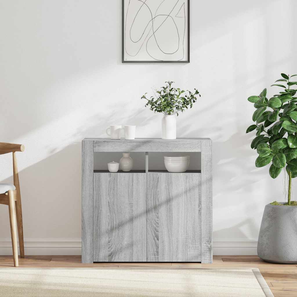 vidaXL Sideboard mit LED-Beleuchtung Grau Sonoma 80x35x75 cm