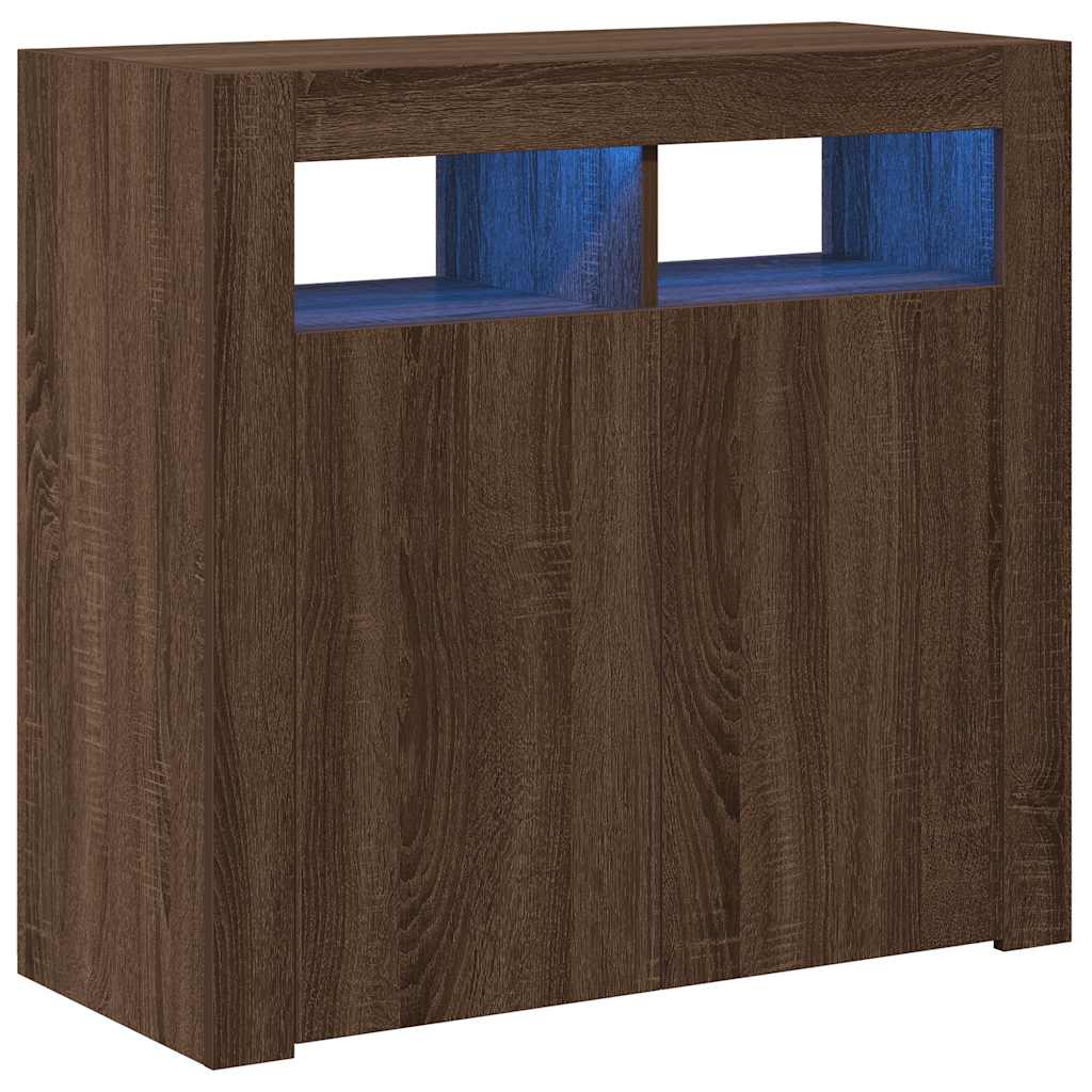 vidaXL Sideboard mit LED-Beleuchtung Braun Eichen-Optik 80x35x75 cm