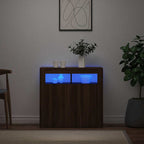 vidaXL Sideboard mit LED-Beleuchtung Braun Eichen-Optik 80x35x75 cm