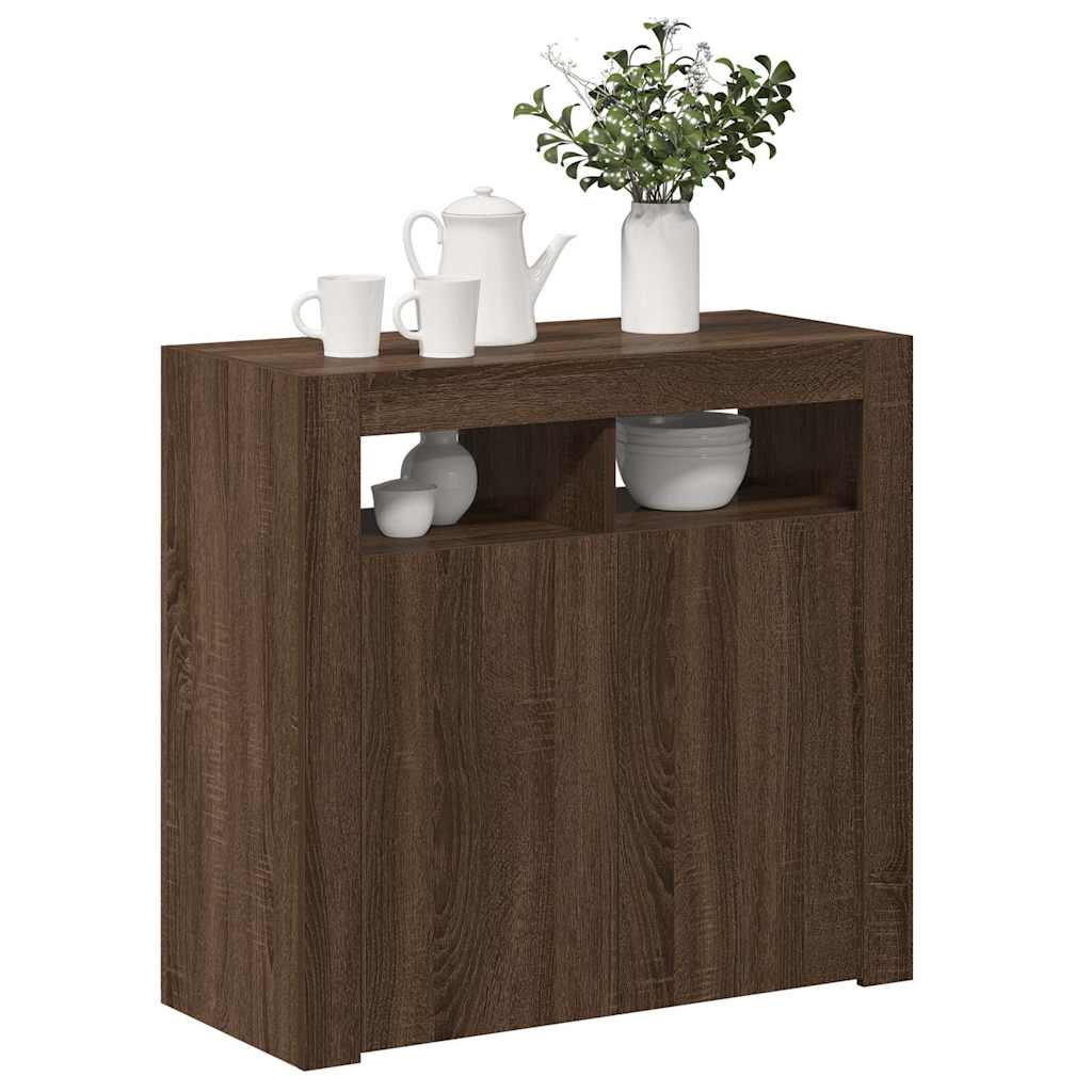 vidaXL Sideboard mit LED-Beleuchtung Braun Eichen-Optik 80x35x75 cm
