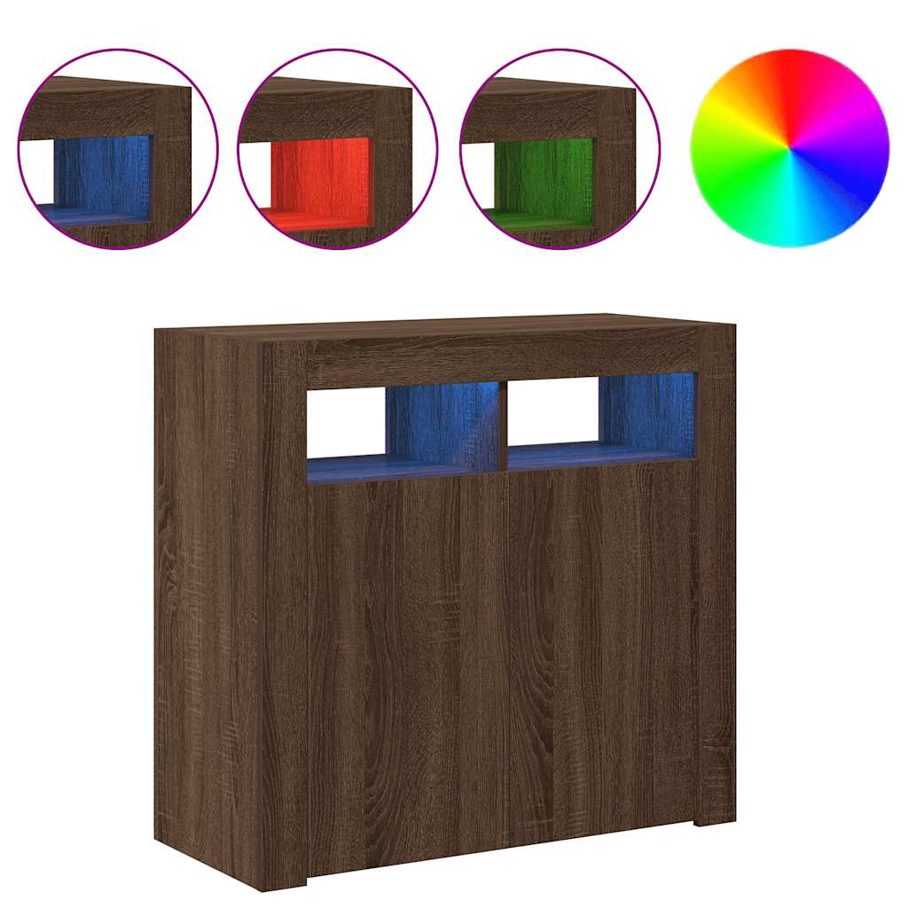 vidaXL Sideboard mit LED-Beleuchtung Braun Eichen-Optik 80x35x75 cm