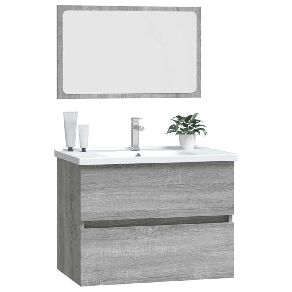 vidaXL 2-tlg. Badmöbel-Set Grau Sonoma Holzwerkstoff